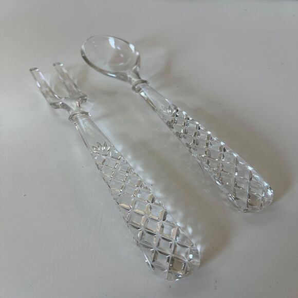 Anchor Hocking Other - 2 Vintage Anchor Hocking Crystal Pressed Glass Salad Serving Spoon Fork Wexford